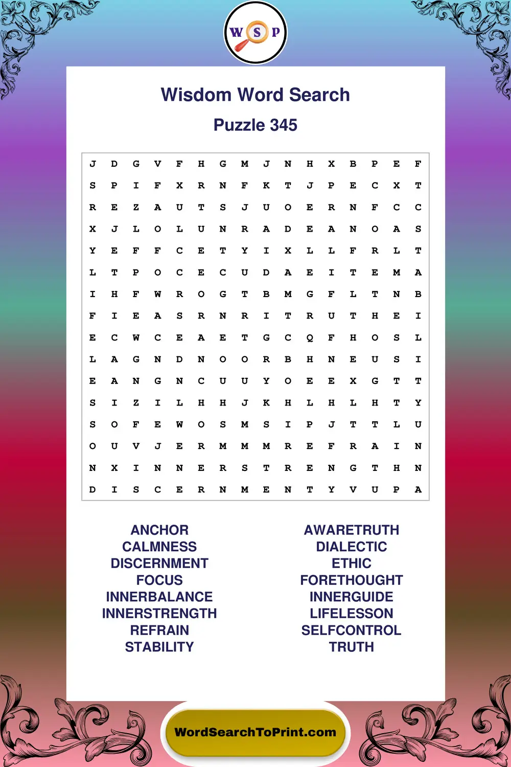 Wisdom Word Search Puzzle 345