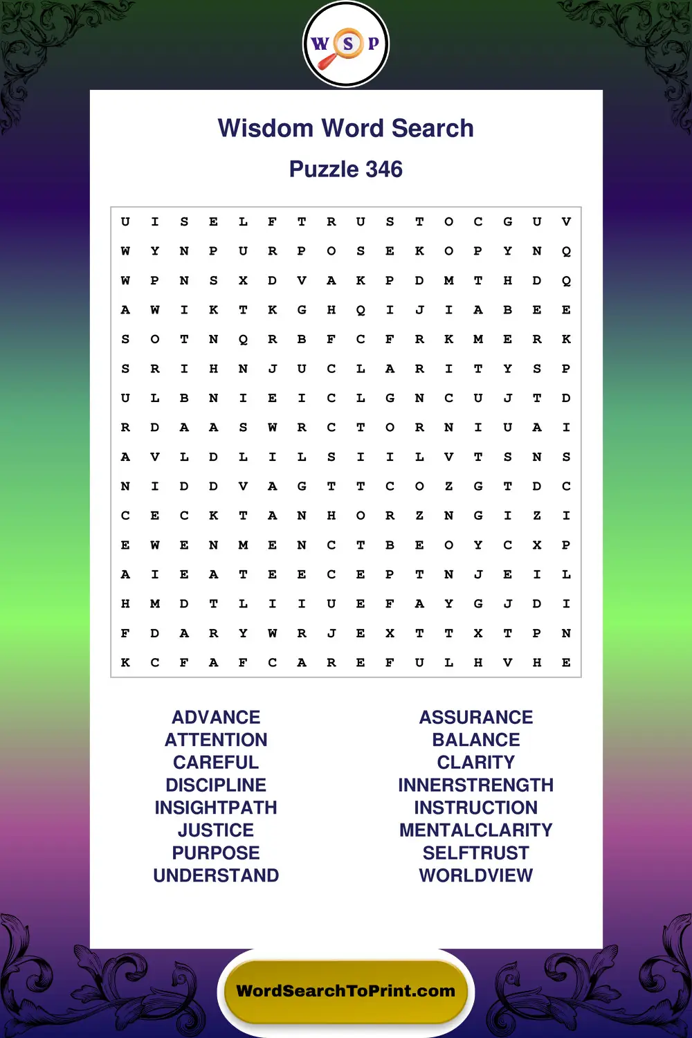 Wisdom Word Search Puzzle 346