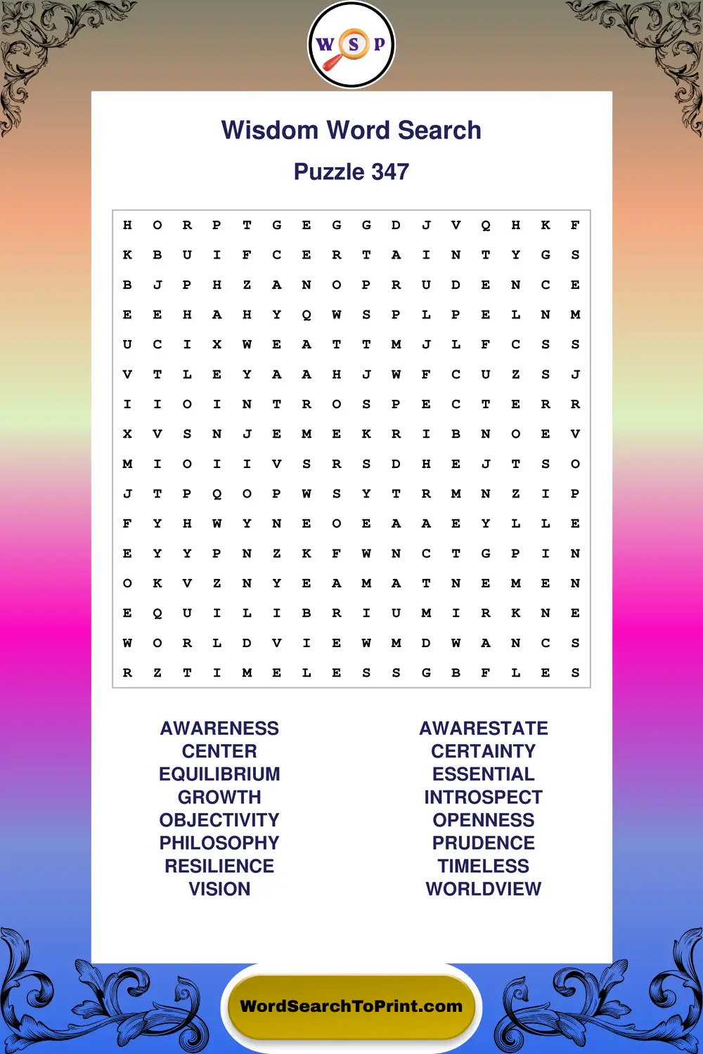 Wisdom Word Search Puzzle 347