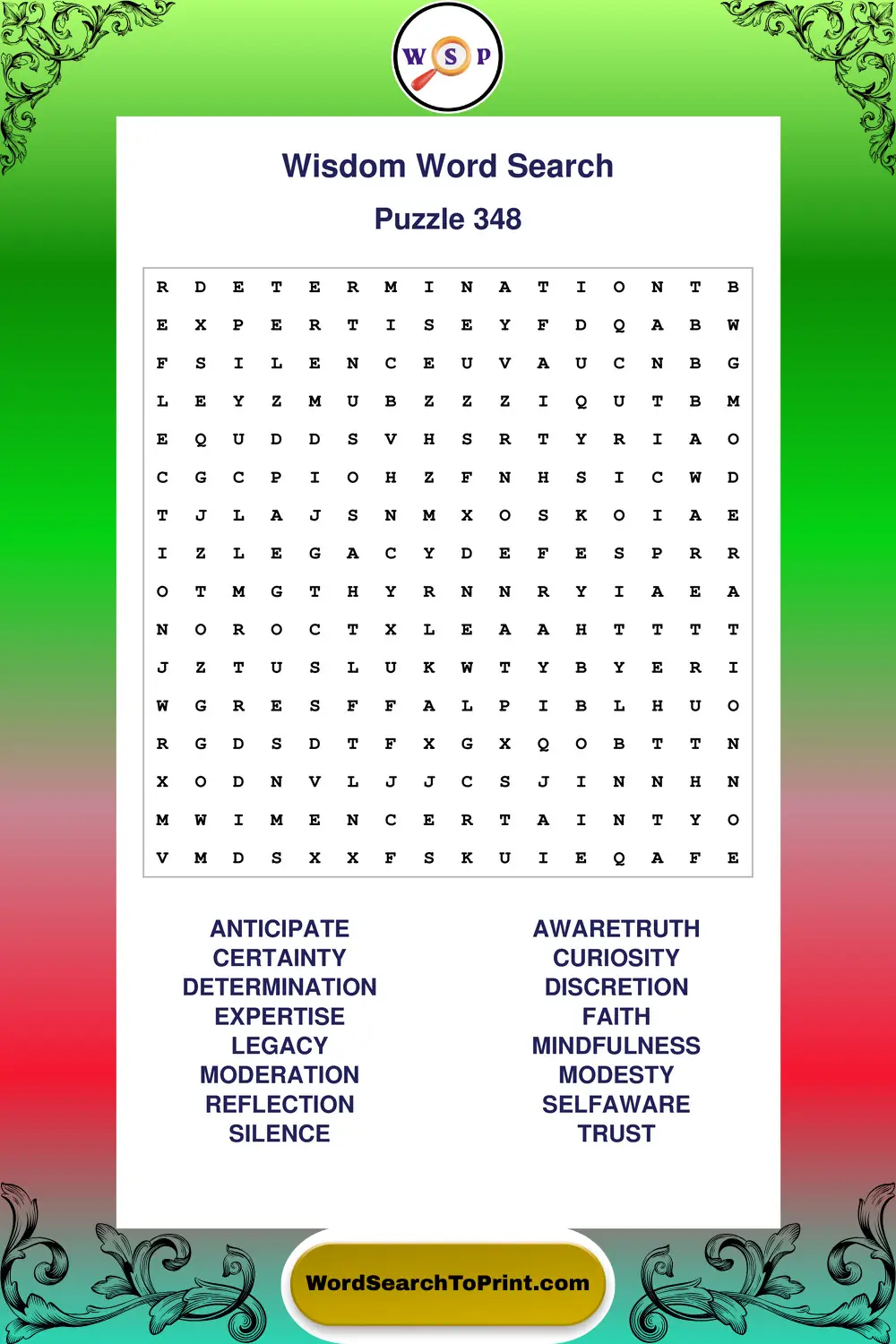 Wisdom Word Search Puzzle 348