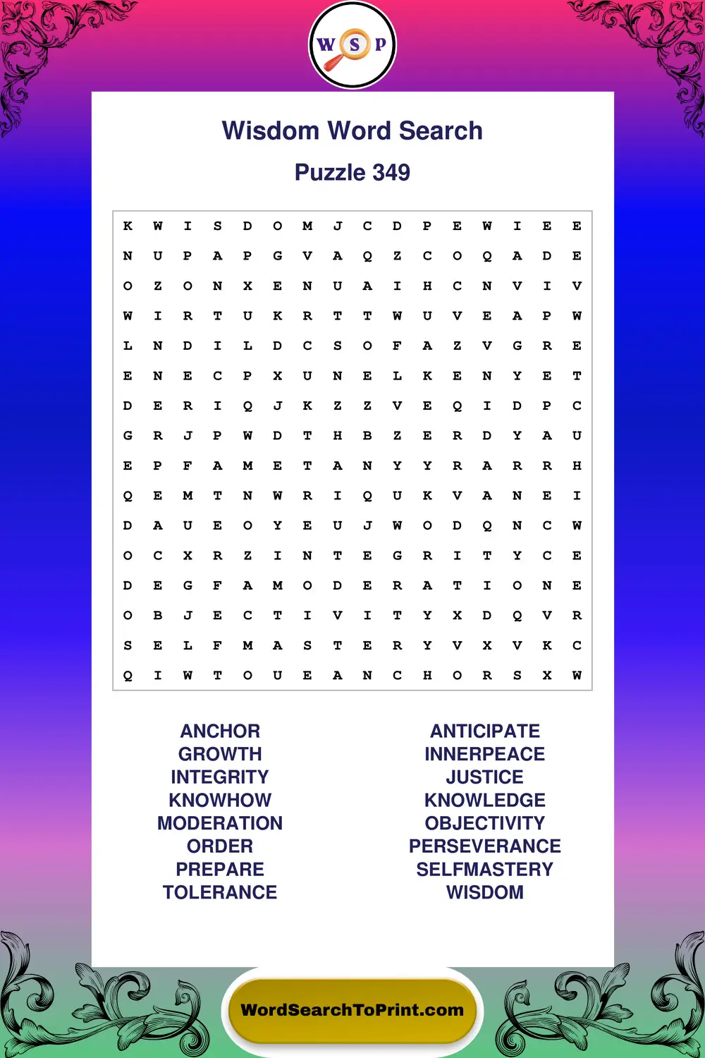 Wisdom Word Search Puzzle 349