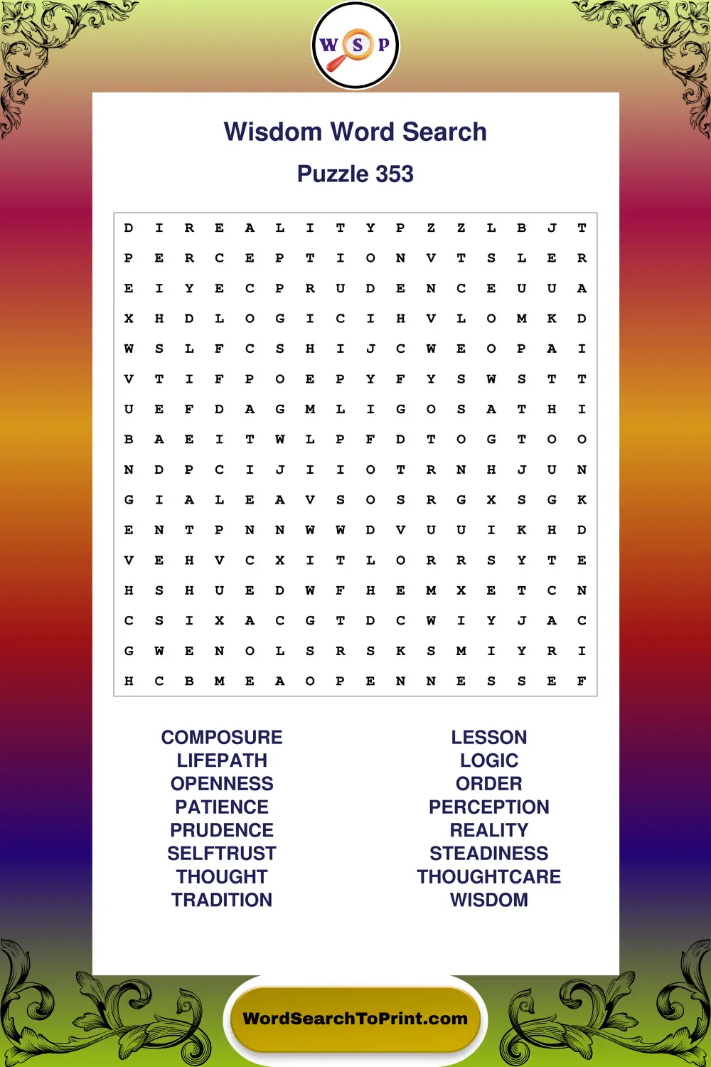 Wisdom Word Search Puzzle 353