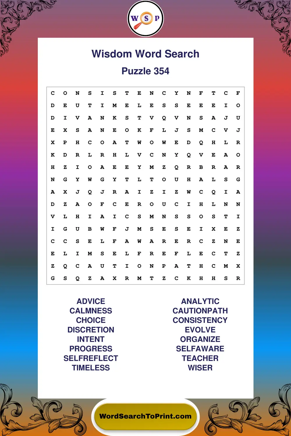 Wisdom Word Search Puzzle 354