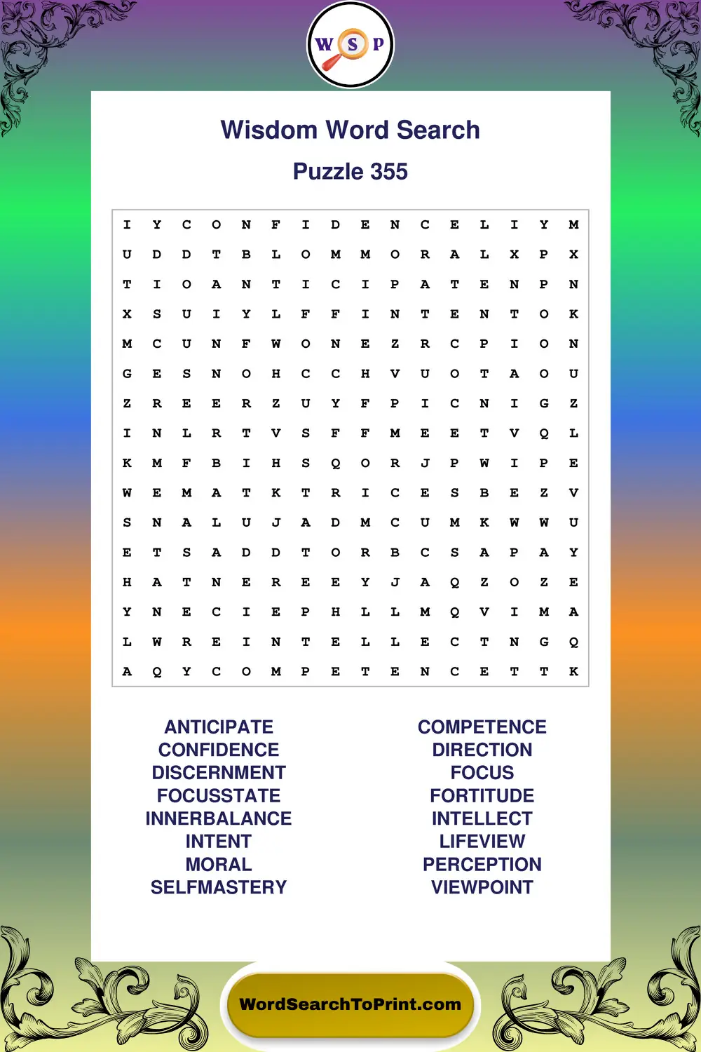 Wisdom Word Search Puzzle 355