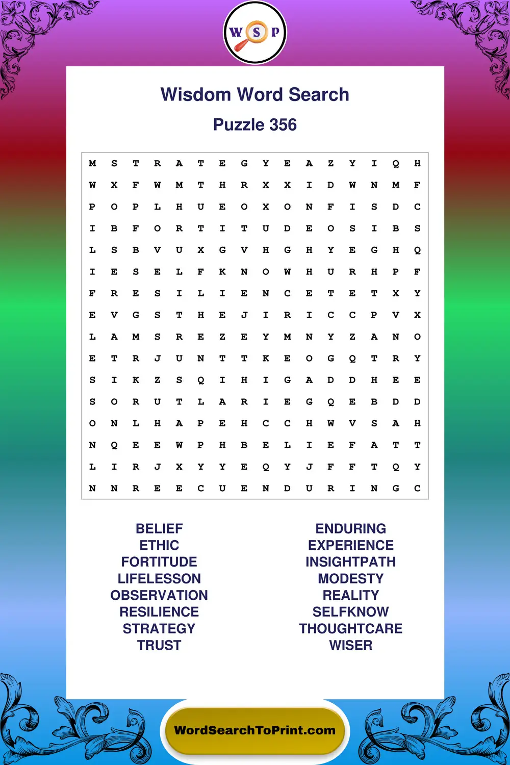 Wisdom Word Search Puzzle 356