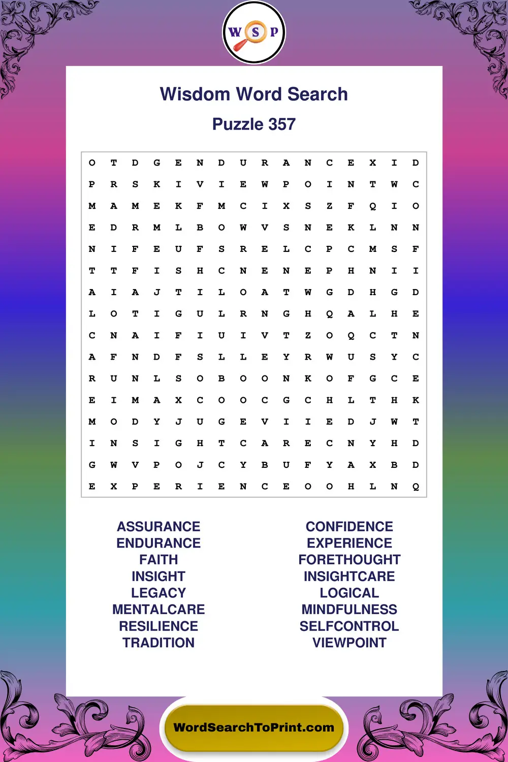 Wisdom Word Search Puzzle 357