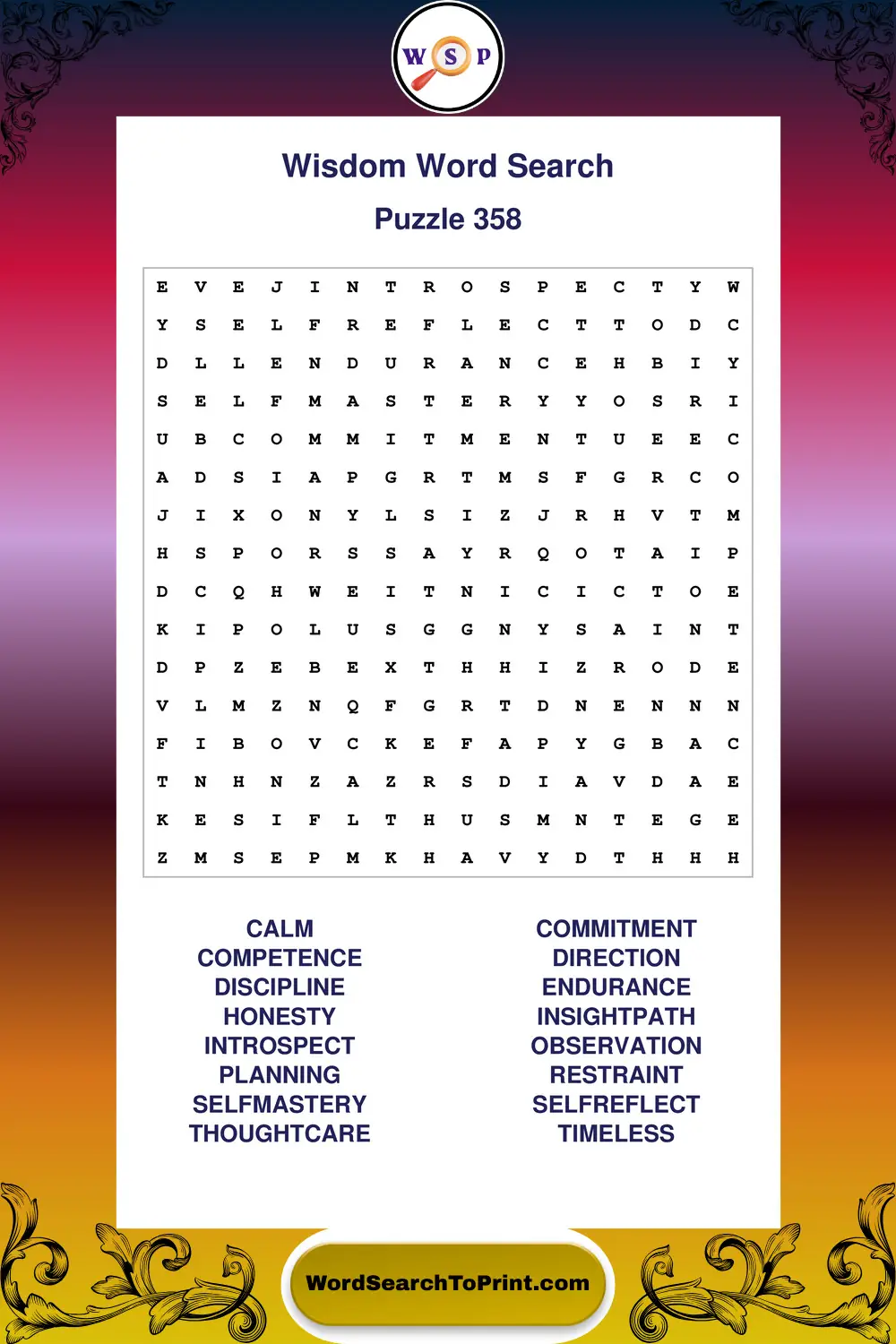 Wisdom Word Search Puzzle 358