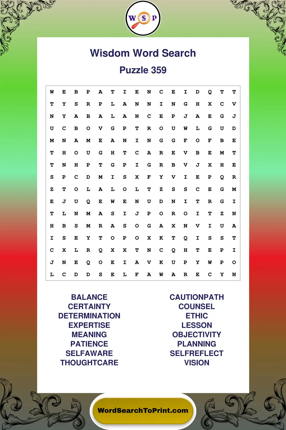 Wisdom Word Search Puzzle 359