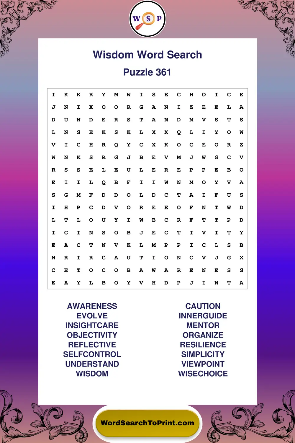 Wisdom Word Search Puzzle 361