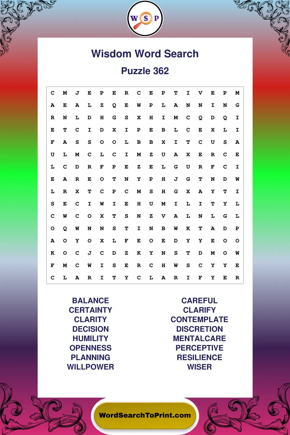 Wisdom Word Search Puzzle 362