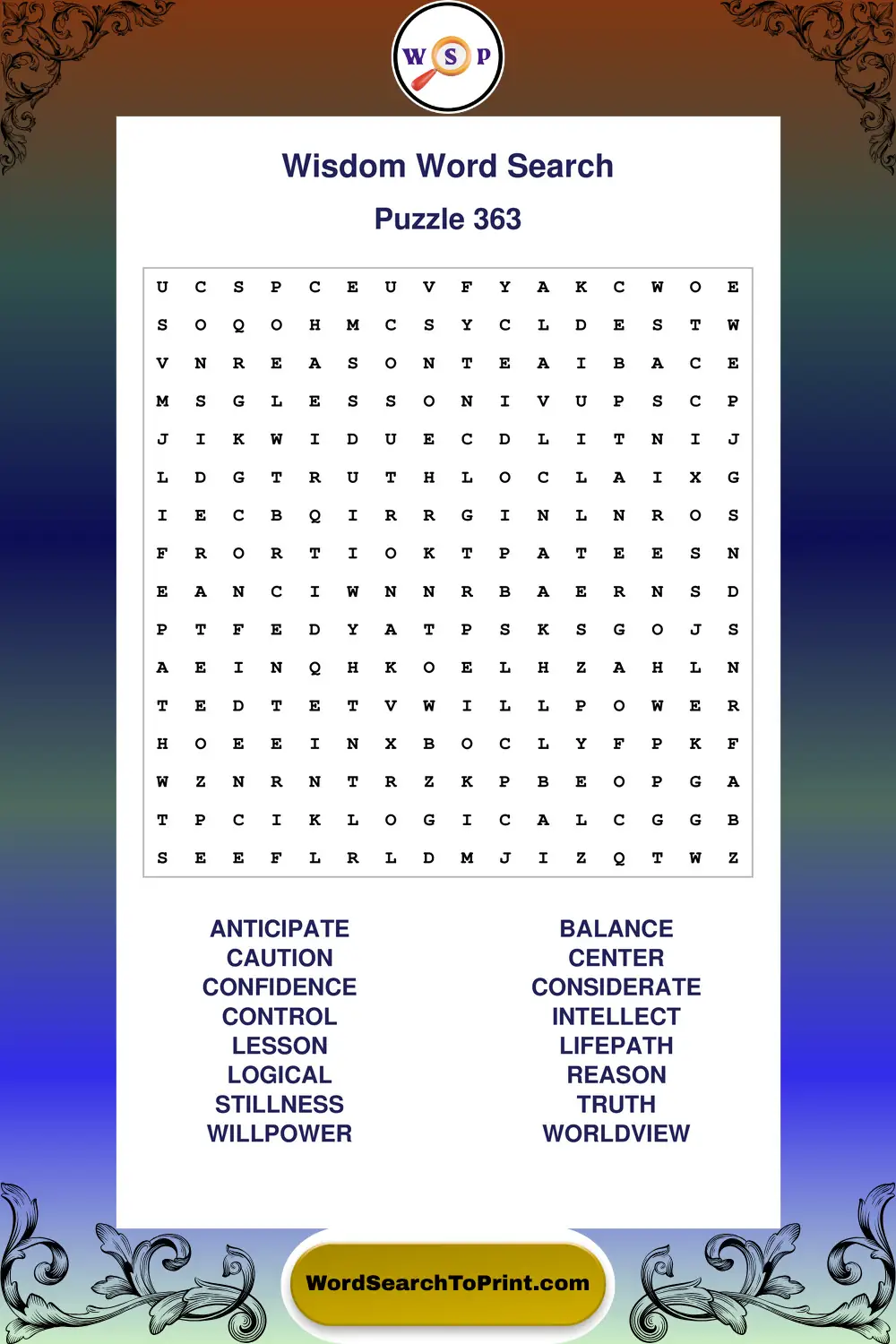 Wisdom Word Search Puzzle 363