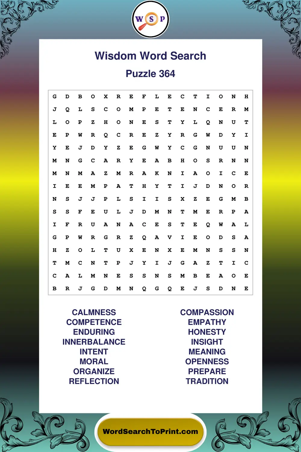 Wisdom Word Search Puzzle 364