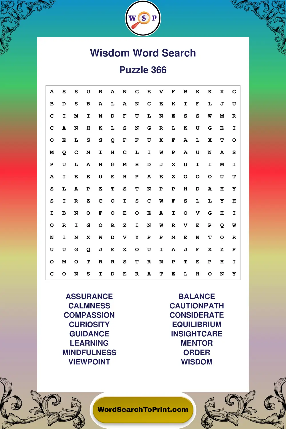 Wisdom Word Search Puzzle 366