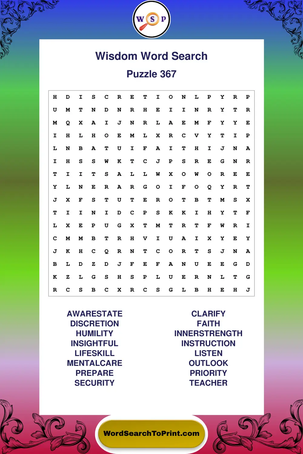 Wisdom Word Search Puzzle 367