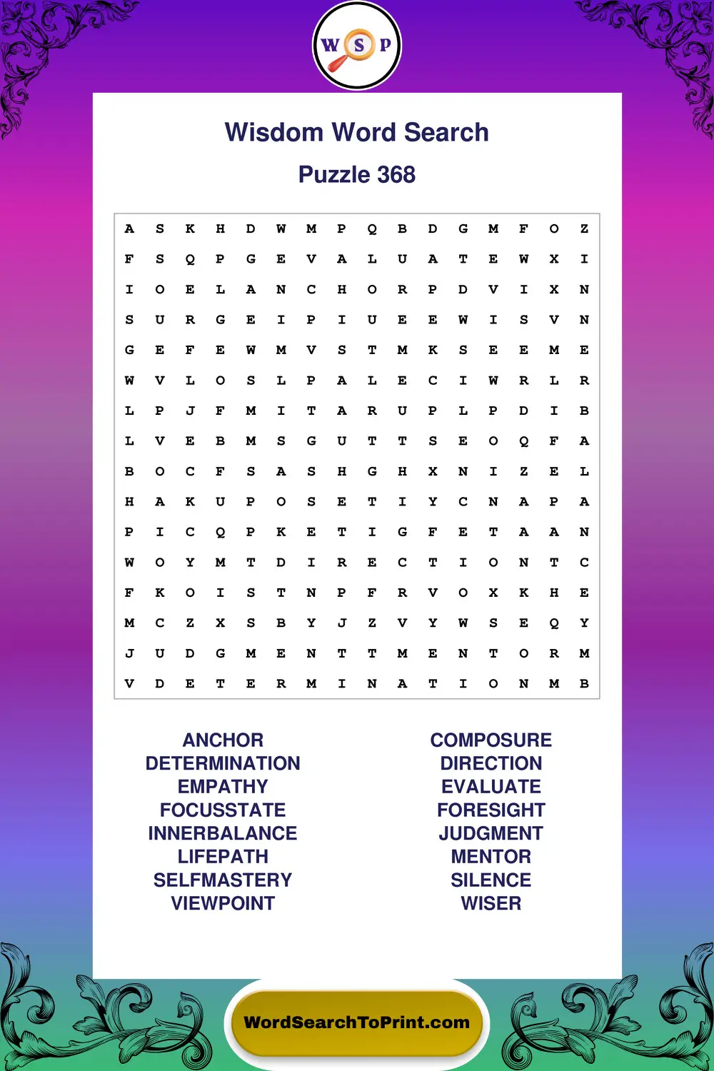 Wisdom Word Search Puzzle 368