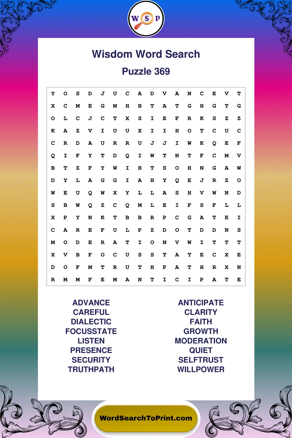 Wisdom Word Search Puzzle 369