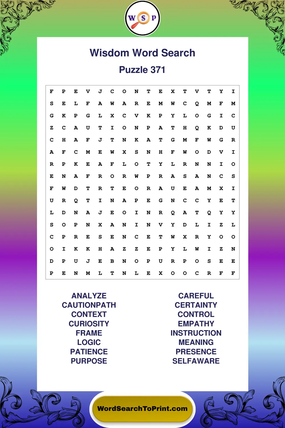 Wisdom Word Search Puzzle 371