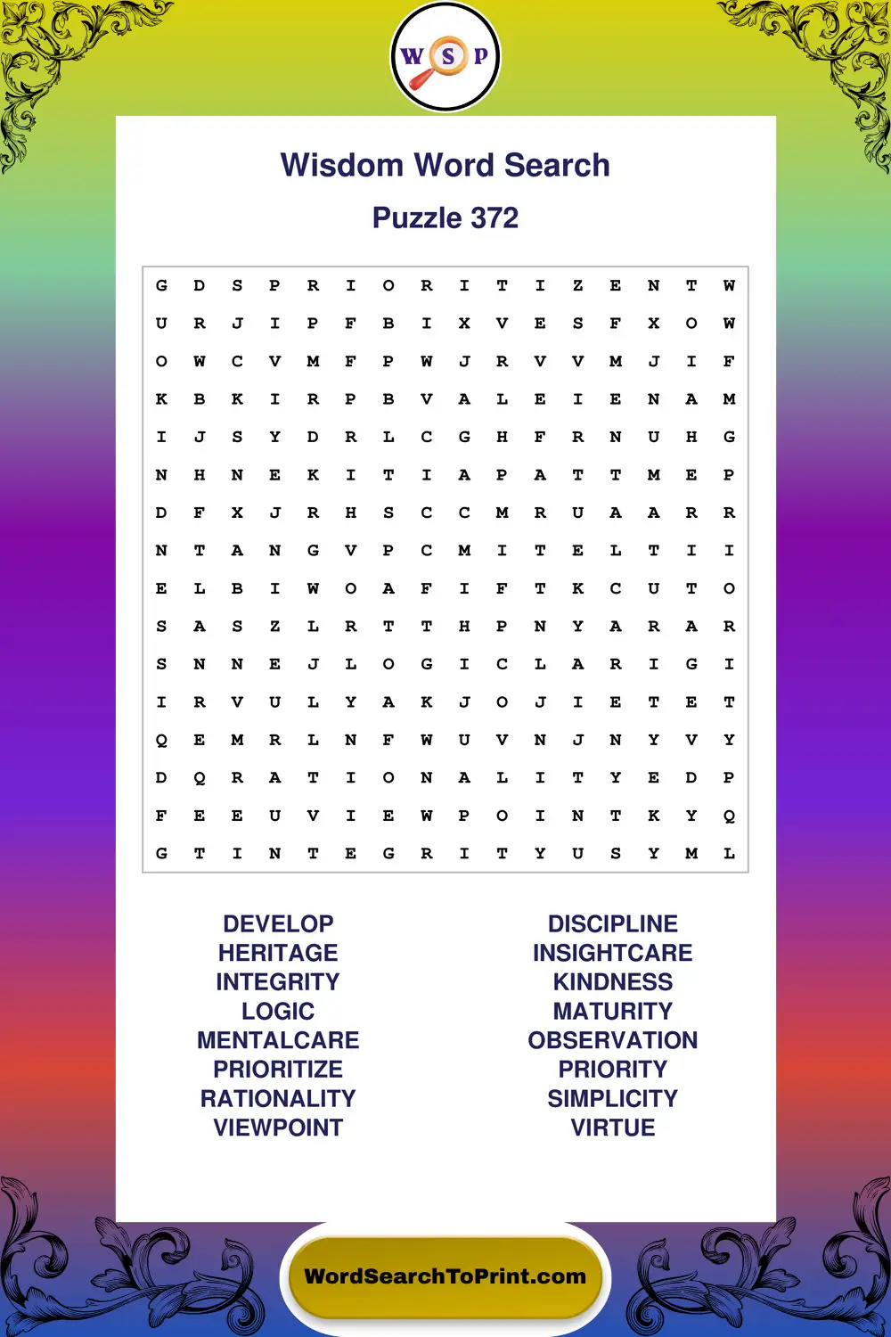Wisdom Word Search Puzzle 372