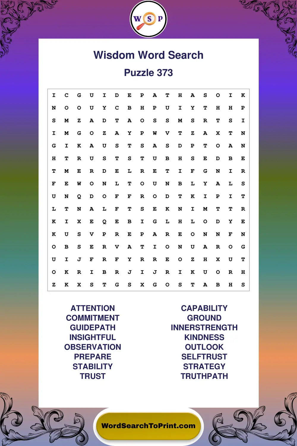 Wisdom Word Search Puzzle 373