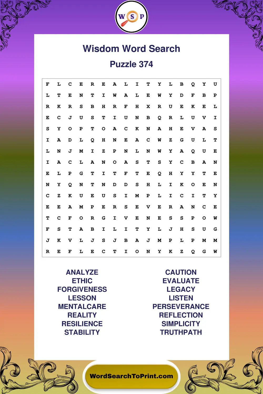 Wisdom Word Search Puzzle 374