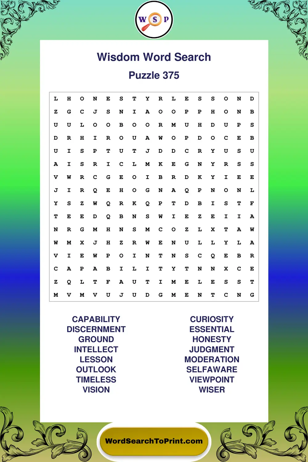 Wisdom Word Search Puzzle 375