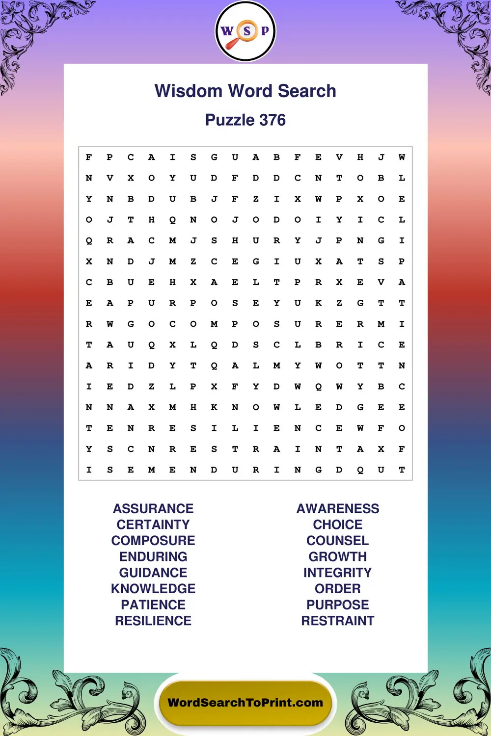 Wisdom Word Search Puzzle 376
