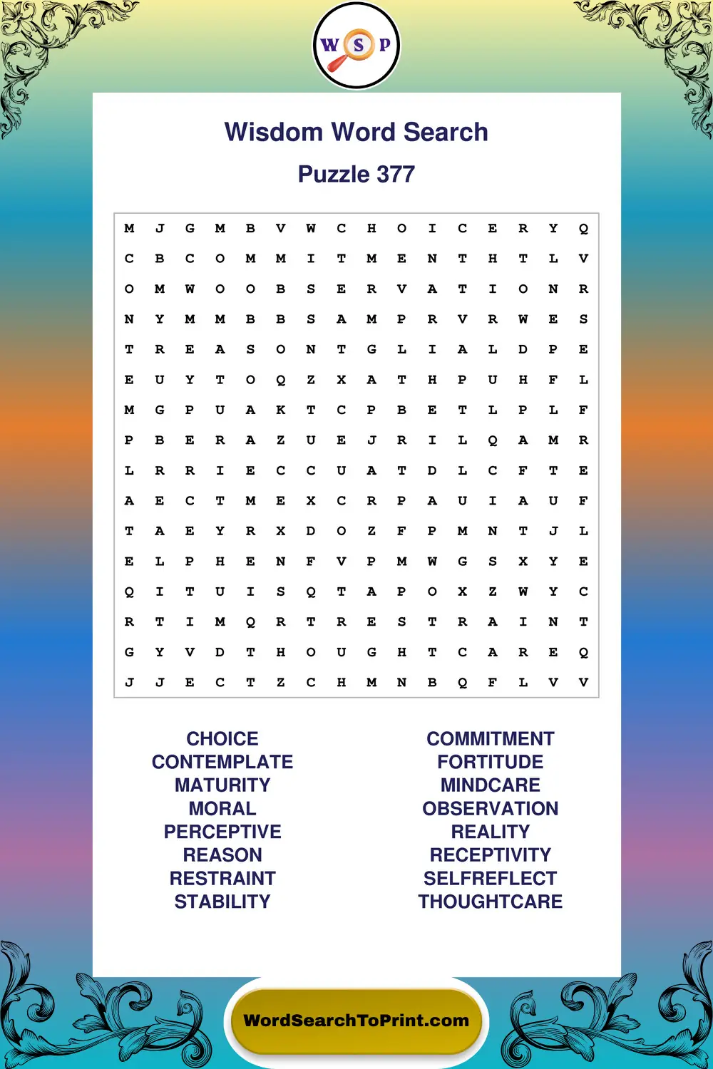 Wisdom Word Search Puzzle 377