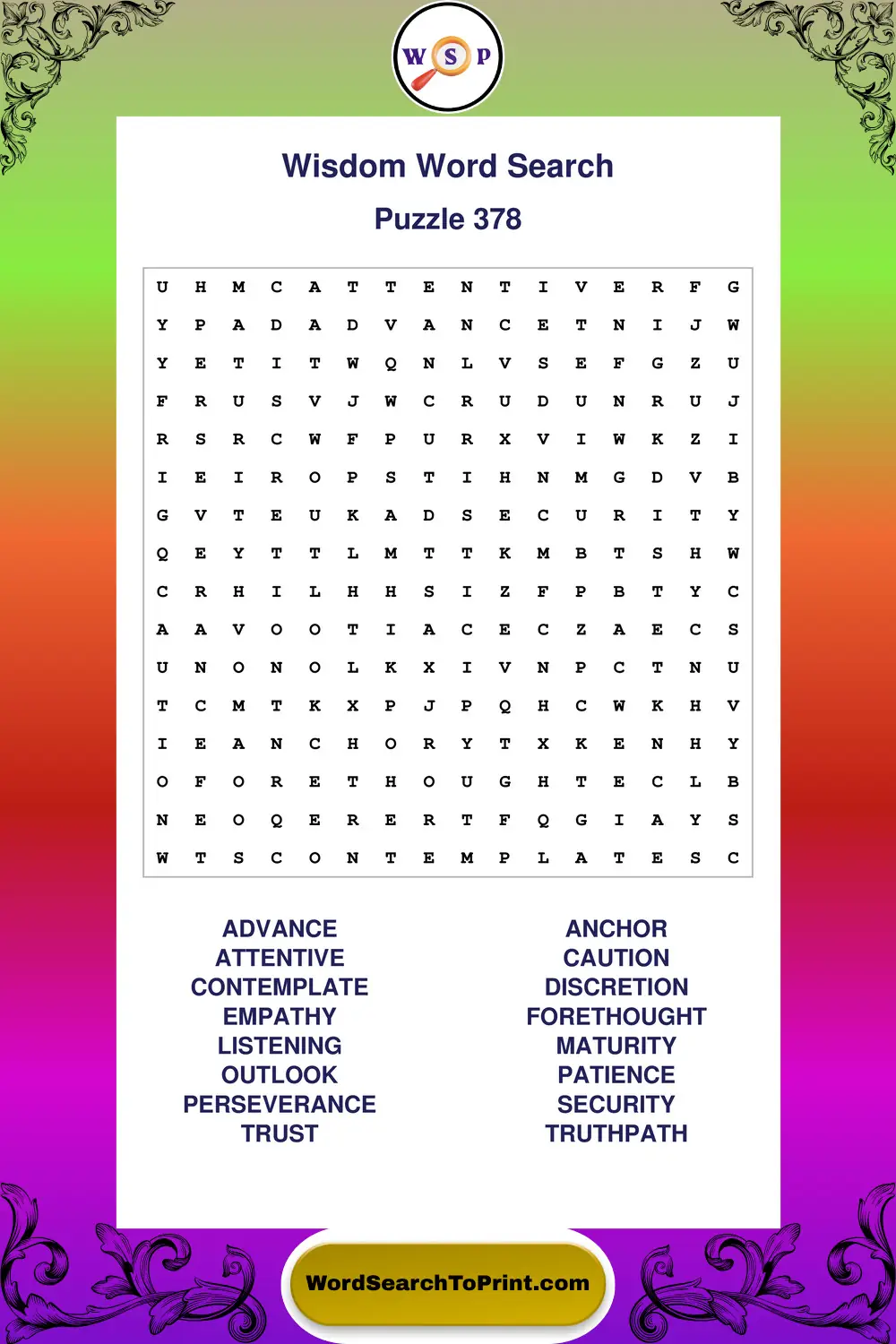 Wisdom Word Search Puzzle 378