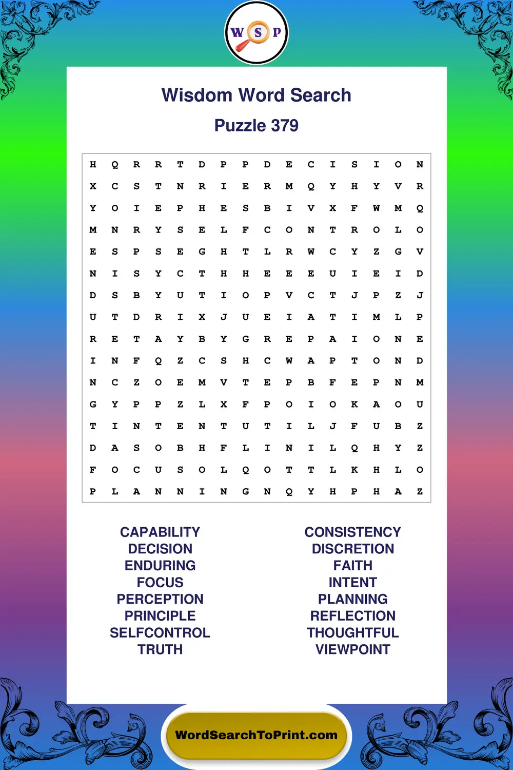 Wisdom Word Search Puzzle 379