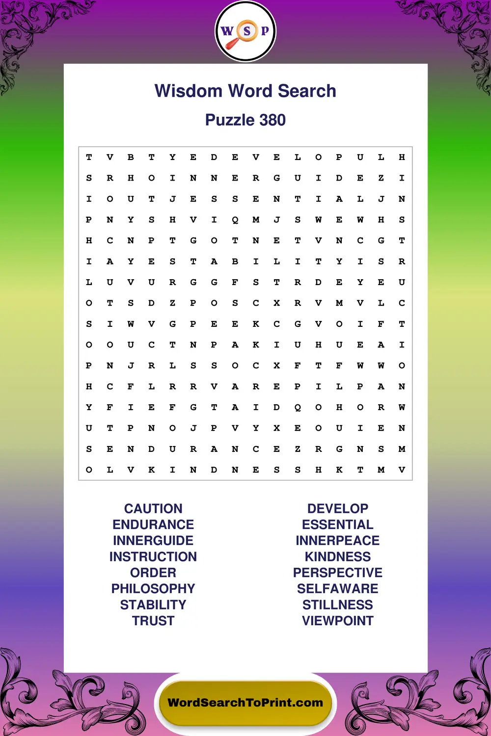 Wisdom Word Search Puzzle 380