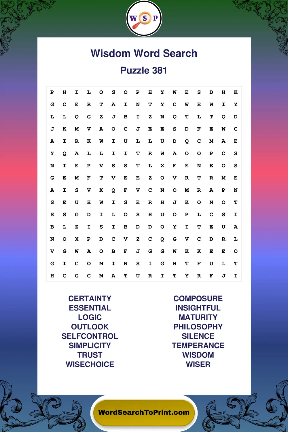 Wisdom Word Search Puzzle 381