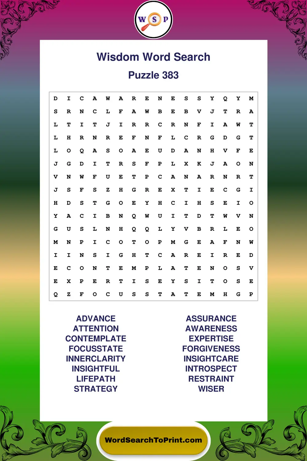 Wisdom Word Search Puzzle 383
