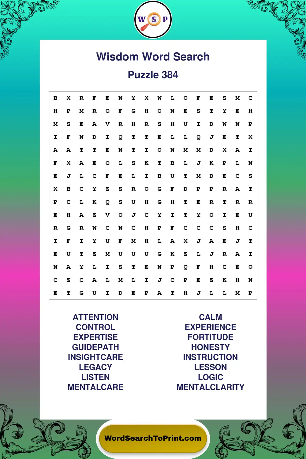Wisdom Word Search Puzzle 384