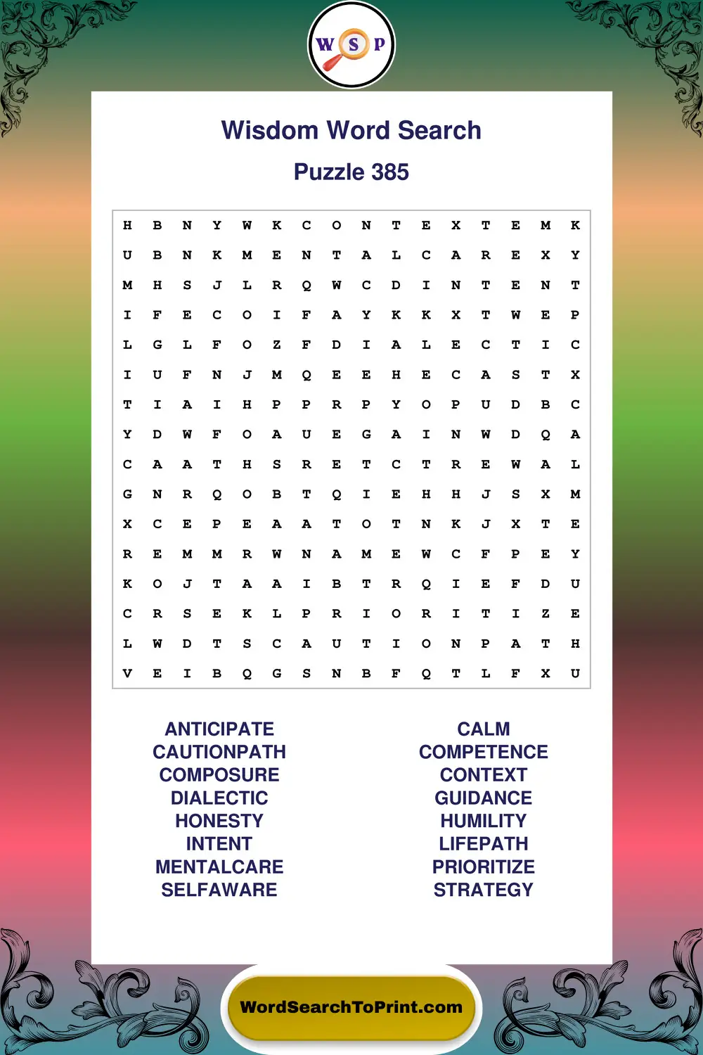 Wisdom Word Search Puzzle 385