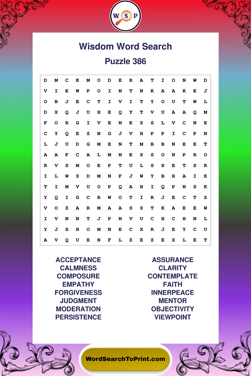Wisdom Word Search Puzzle 386