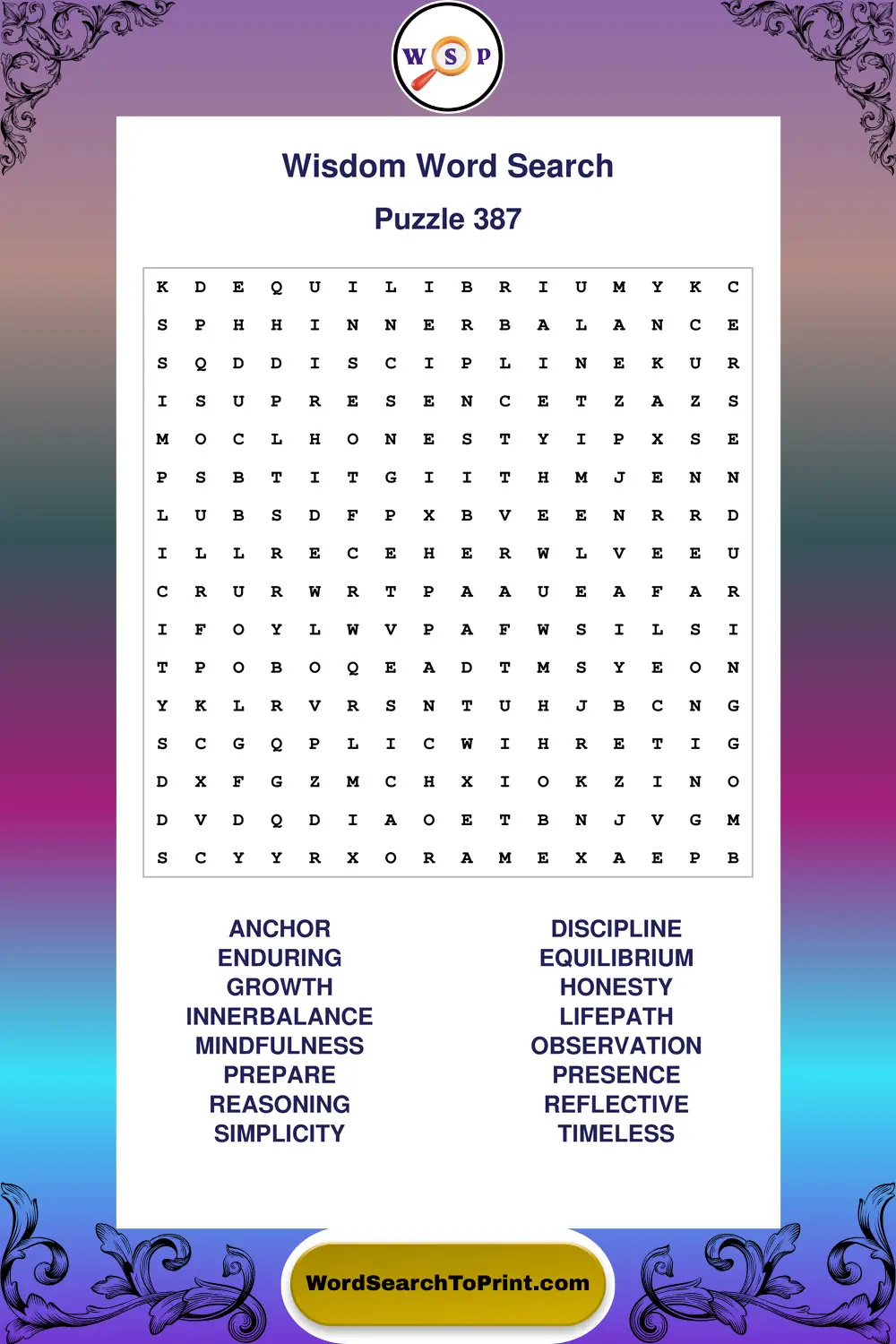 Wisdom Word Search Puzzle 387