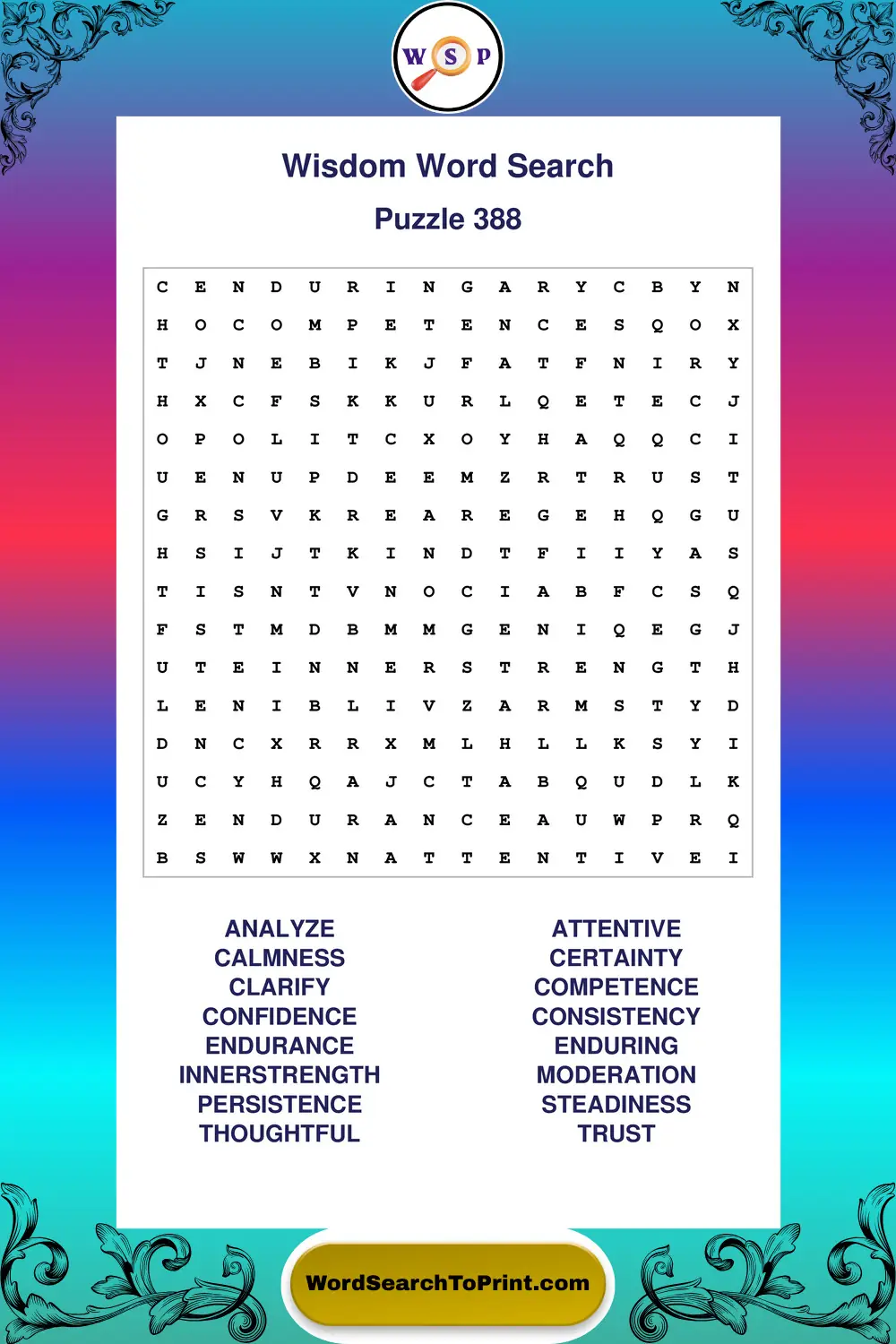 Wisdom Word Search Puzzle 388