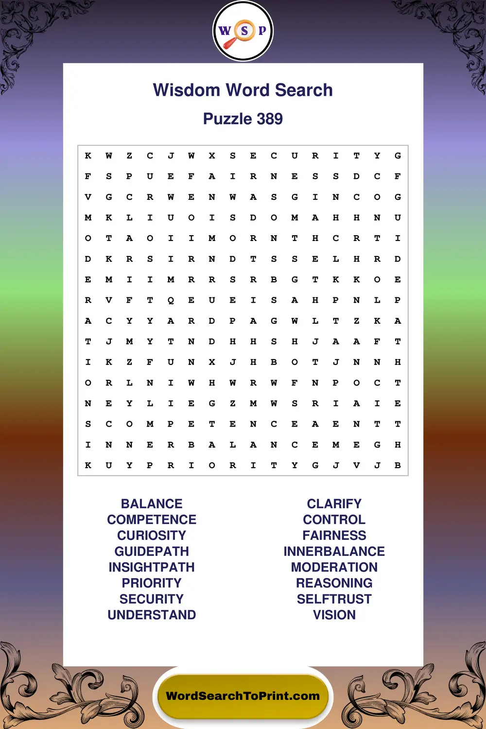 Wisdom Word Search Puzzle 389