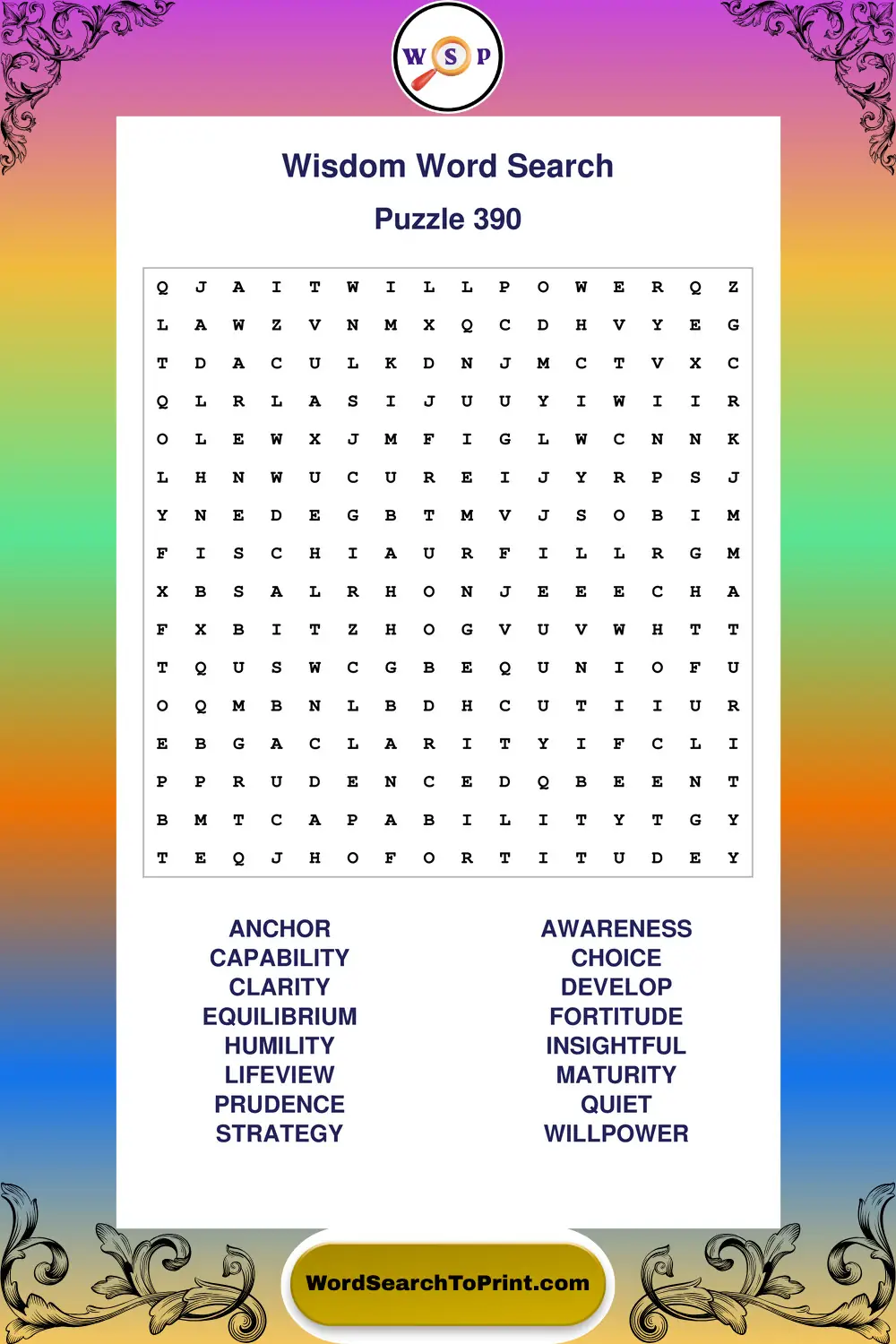 Wisdom Word Search Puzzle 390