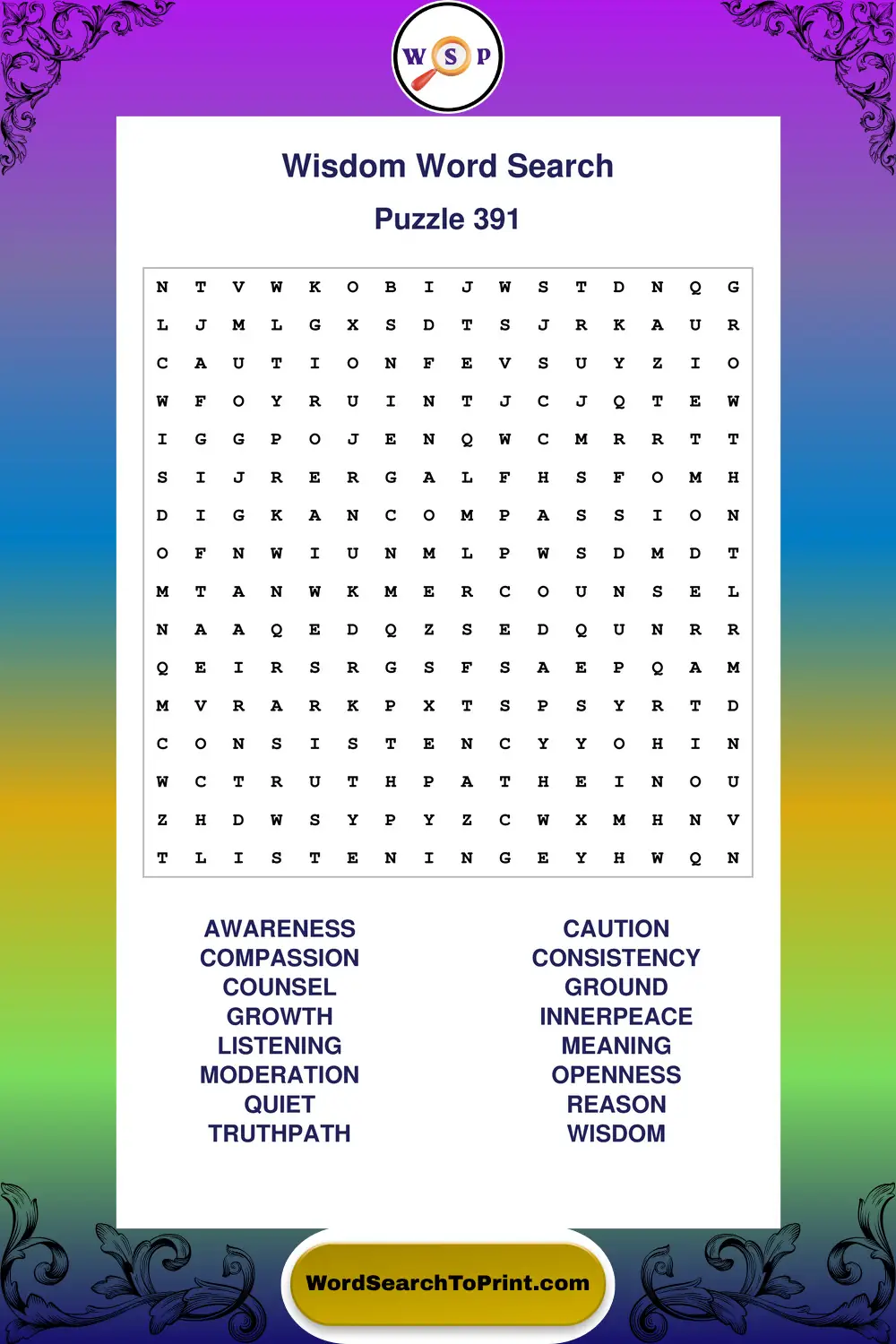 Wisdom Word Search Puzzle 391