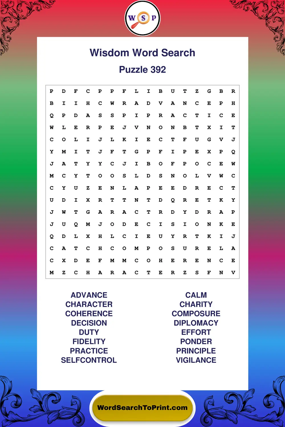 Wisdom Word Search Puzzle 392