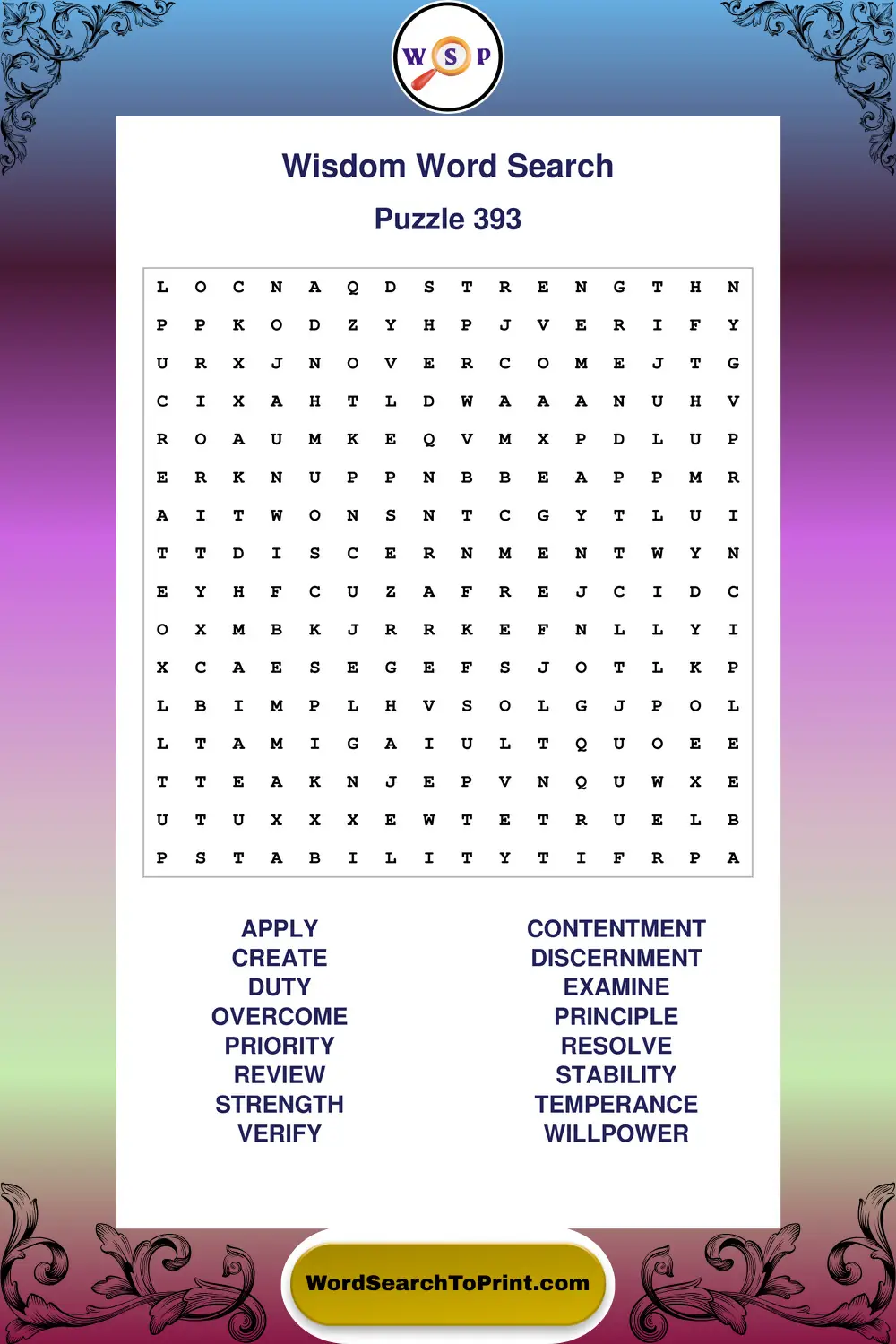 Wisdom Word Search Puzzle 393