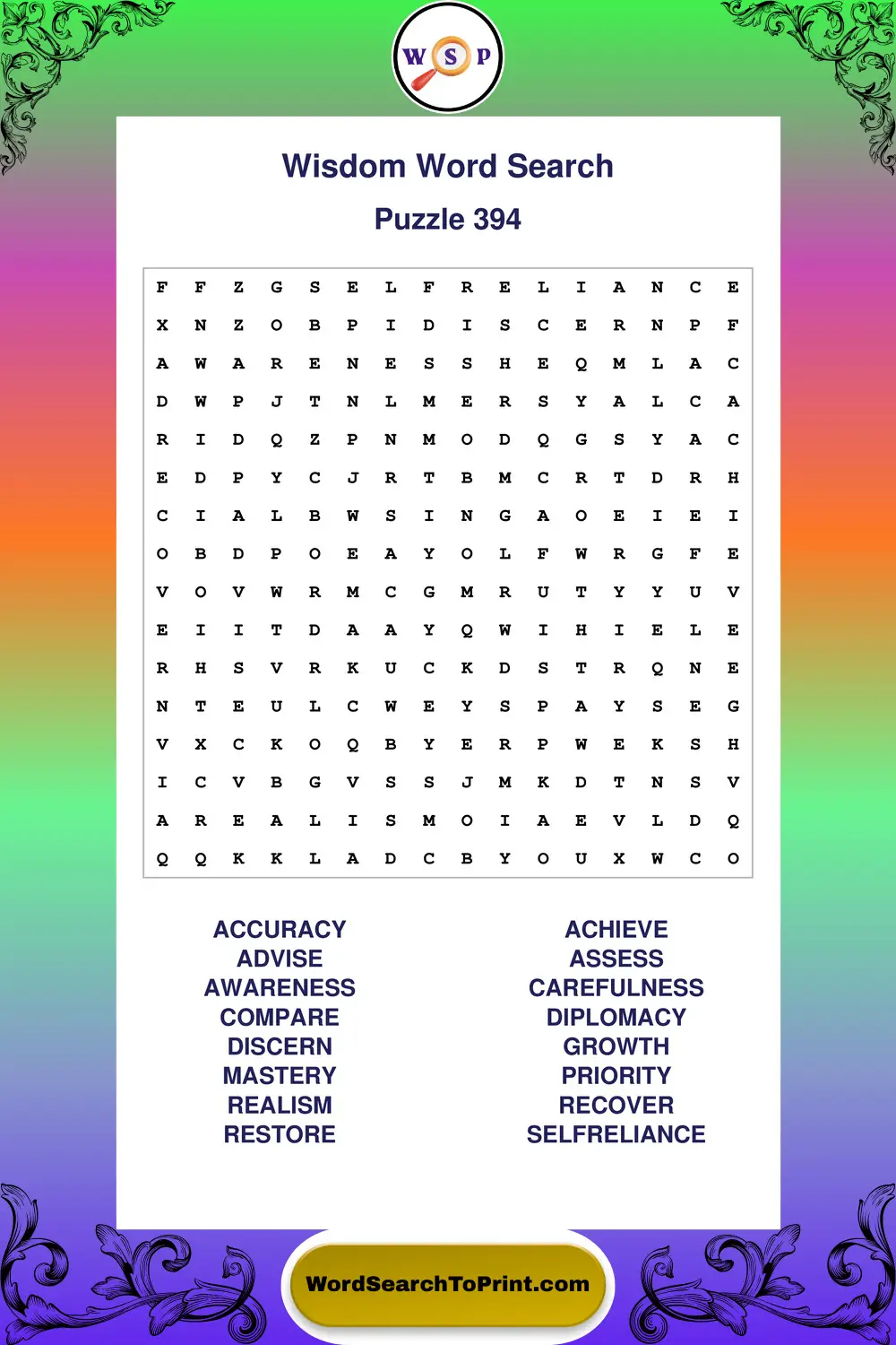 Wisdom Word Search Puzzle 394