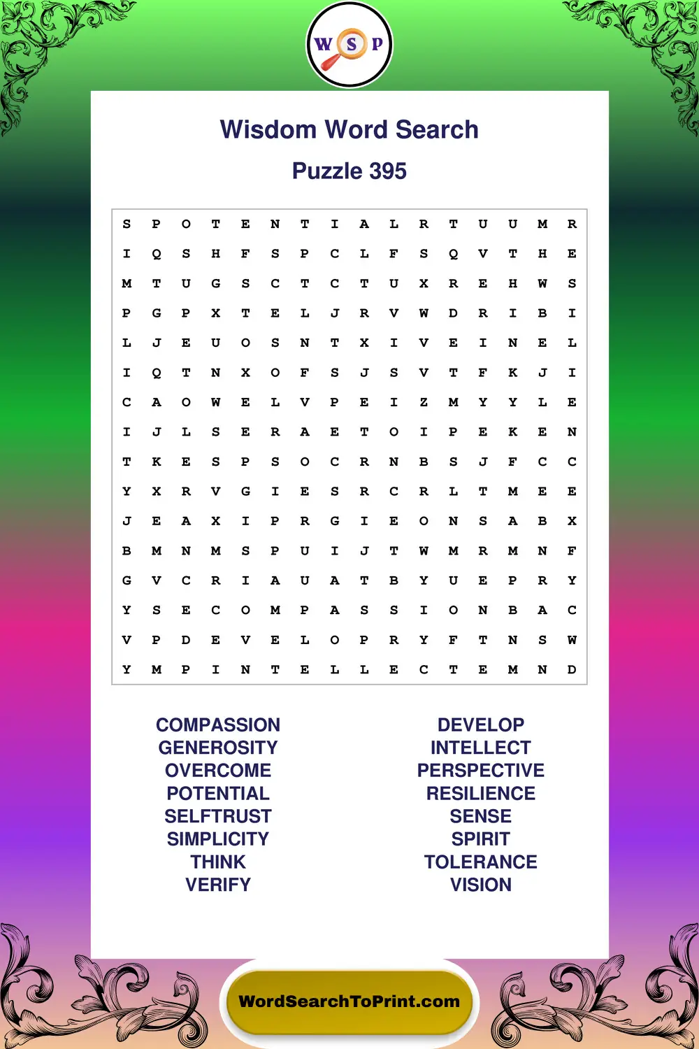 Wisdom Word Search Puzzle 395