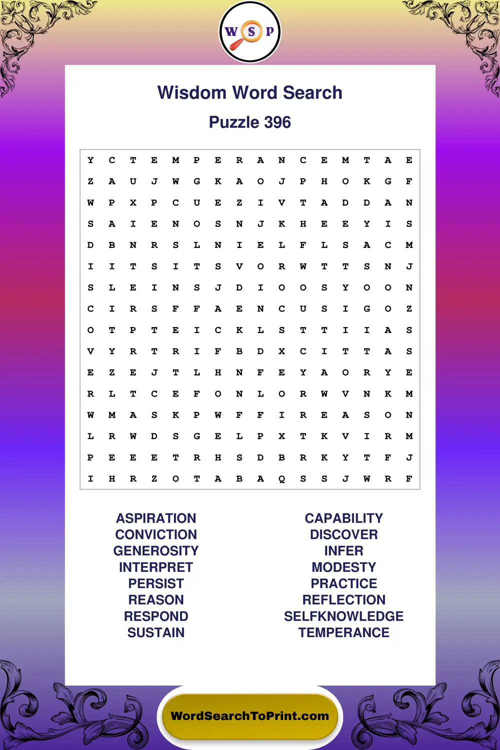 Wisdom Word Search Puzzle 396