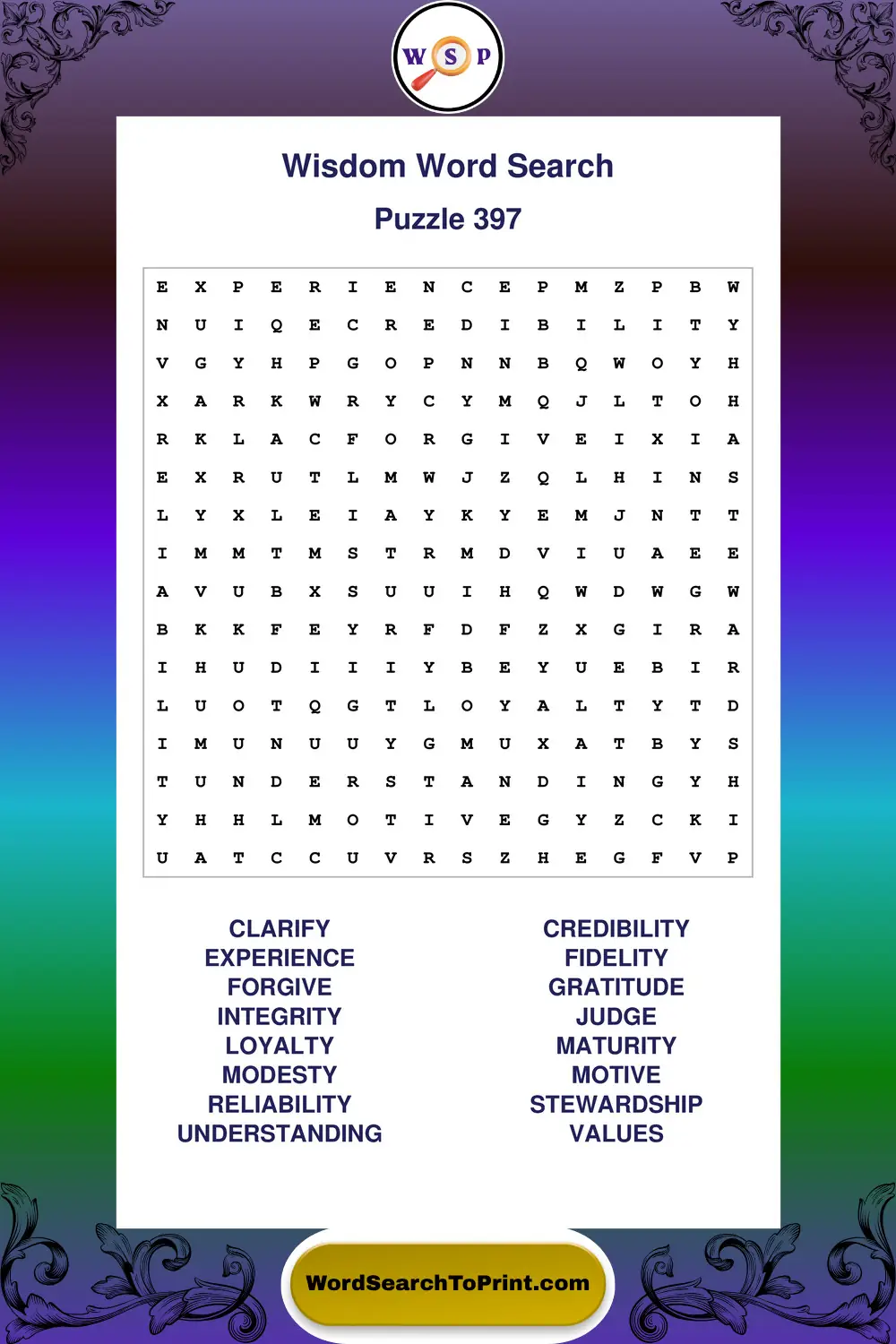 Wisdom Word Search Puzzle 397