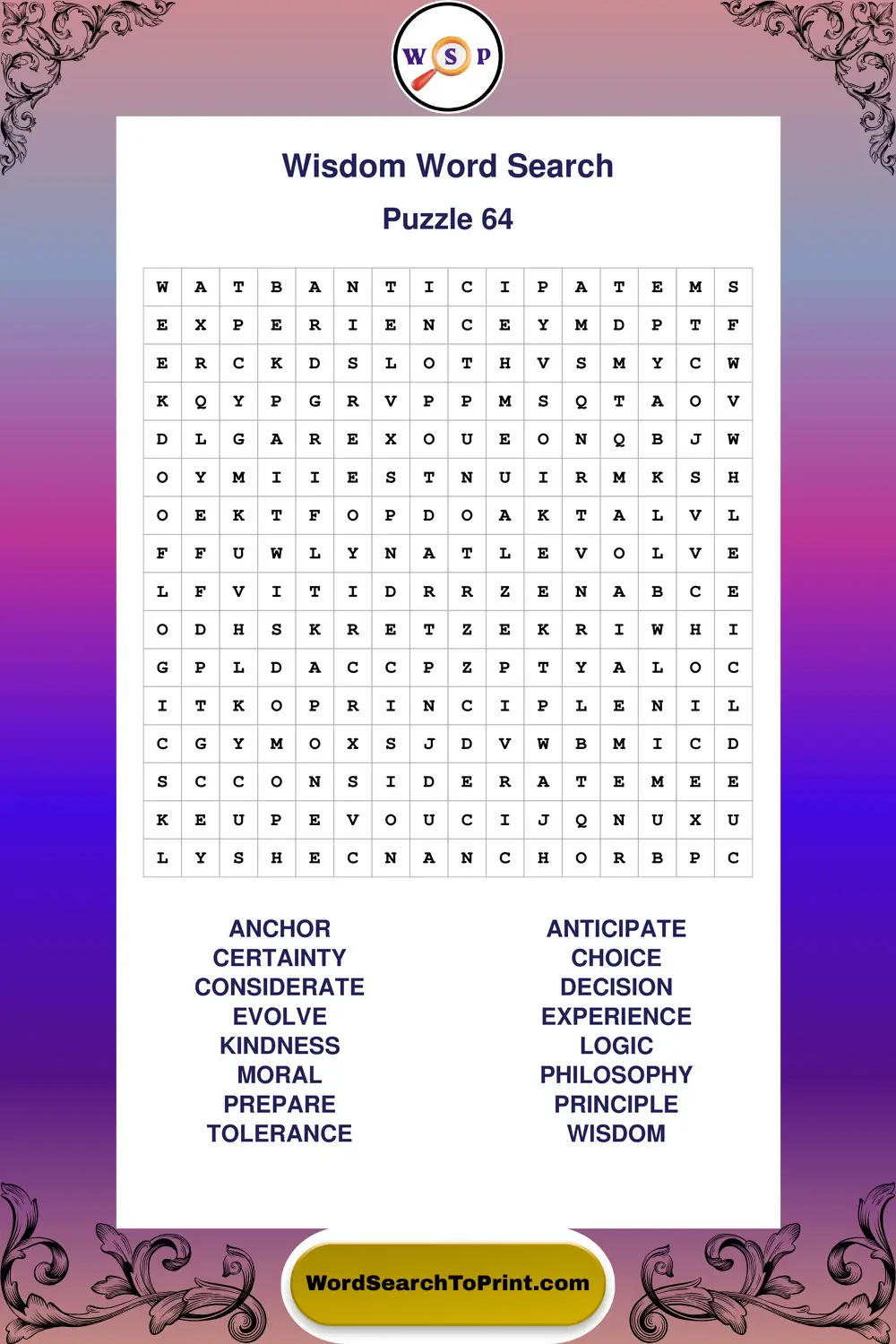 Wisdom Word Search Puzzle 64