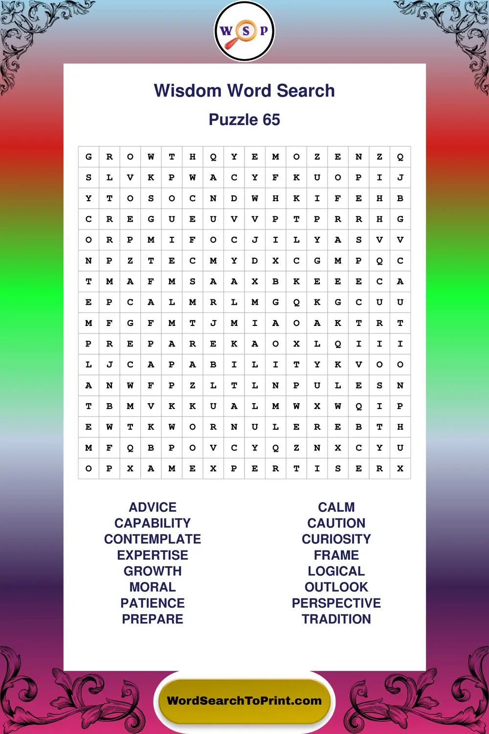 Wisdom Word Search Puzzle 65