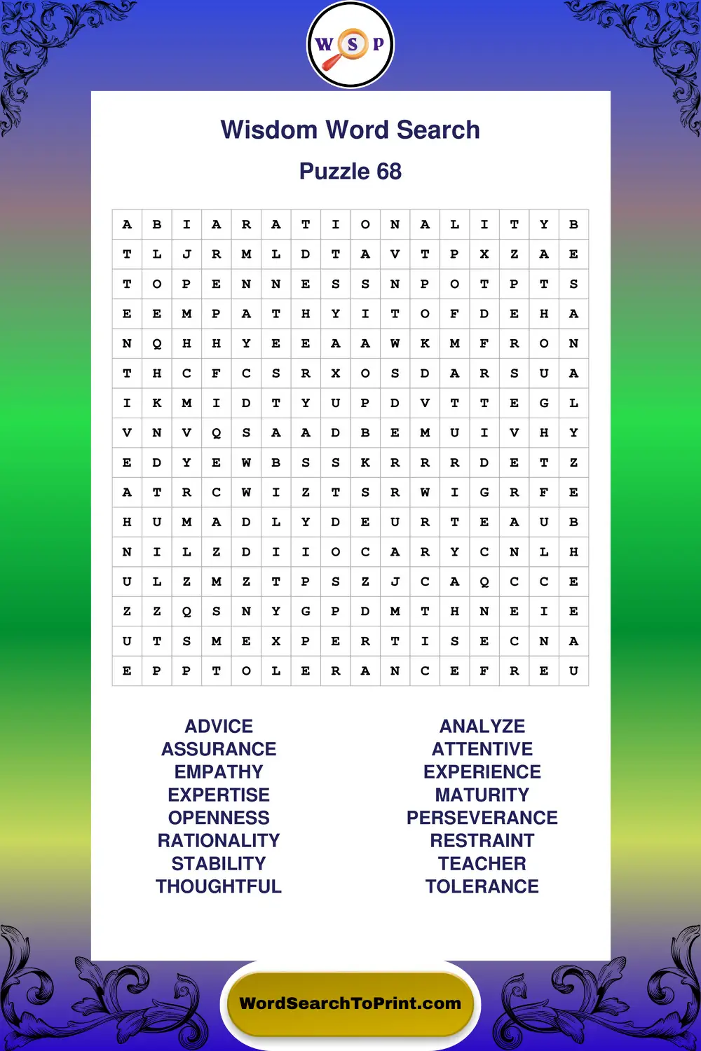 Wisdom Word Search Puzzle 68