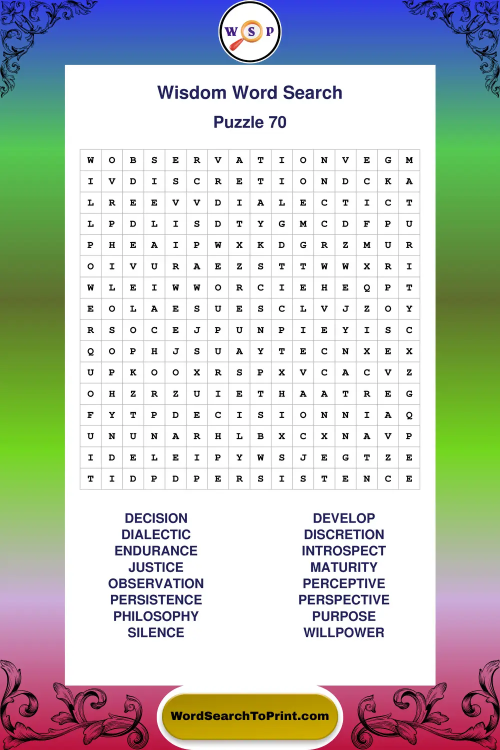 Wisdom Word Search Puzzle 70